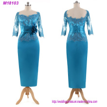 Elegant Turquoise Appliques Mother of The Bride Dress Lace Three Quarters Sleeves Floor Length Long Formal Evening Dress